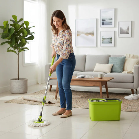 Floormax Top Mop Plus – 360° Spin Mop Cleaning System with Dual-Chamber Bucket