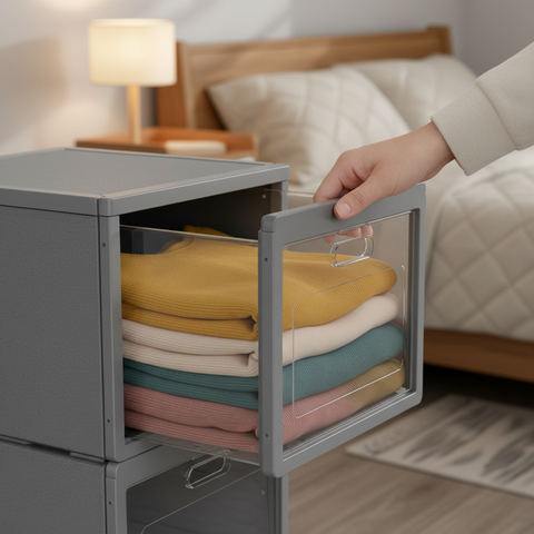 Homemax Plastic Shoe Rack – 4-Tier Storage Cabinet with Translucent Doors